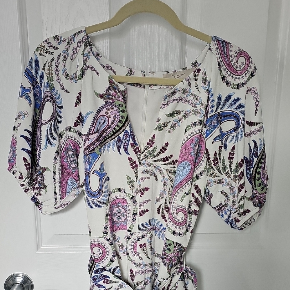 LOFT Paisley Print Mini Dress - Purple, Blue, Pink - Picture 3 of 9